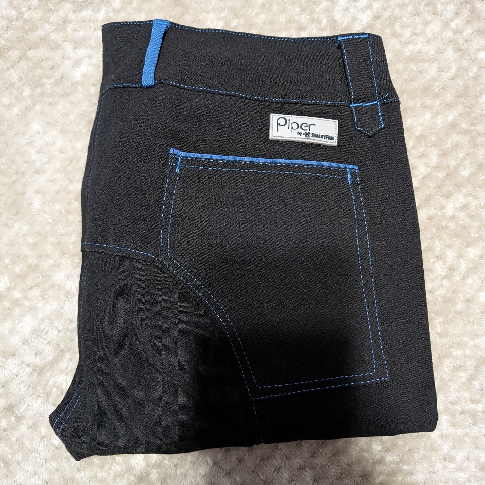 Women's Smartpak Piper Breeches 34L Black with Blue Piping